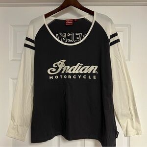 Indian Motorcycle Licensed Black & White Raglan Long Sleeve Tee Women's XL